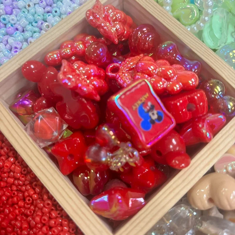 Ruby Red Crystal Iridescent Acrylic Craft Bead & Charm Assortment