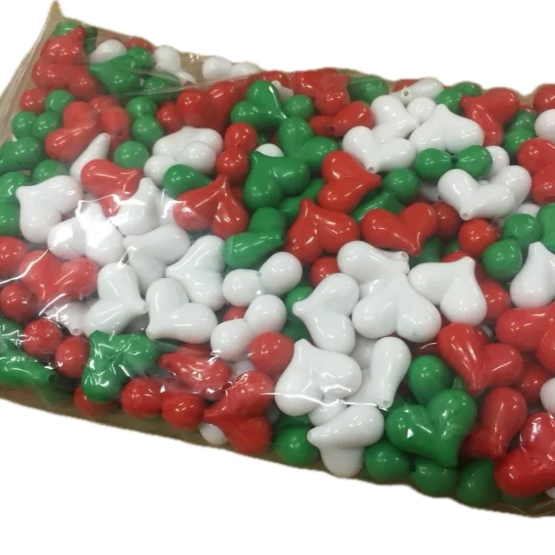 Festive Tri-Color Heart-Shaped Acrylic Craft Beads (Bulk Wholesale Pack)